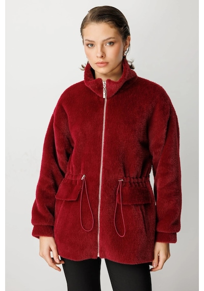 Ekol Kadın Fermuarlı Bordo Peluş Manto 06103 Bordo