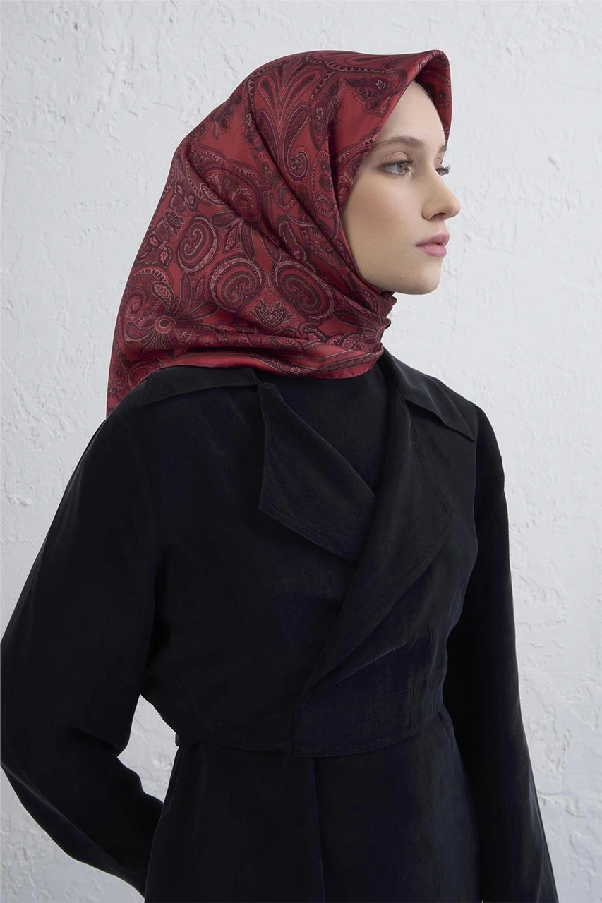 Armine Etnik Desen Saf İpek Twill Eşarp 9421d 85 Kırmızı