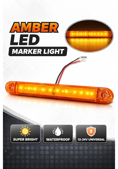 Parmak Lamba 12 Led Seffaf Cam Uzun Tıp 16.5cm- Emr.54 Amber