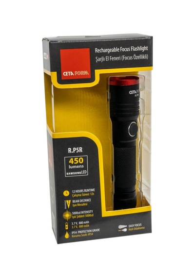 Ceta Form R.p5r Usb Şarjlı El Feneri Focus Özellikli 450 Lümen Siyah
