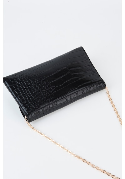 Vivaq Kadın Croco Siyah Zarf Tasarım 2 Bölmeli Mini Zincir Askılı Çıt Çıt Kapama Clutch Ve El Çantası