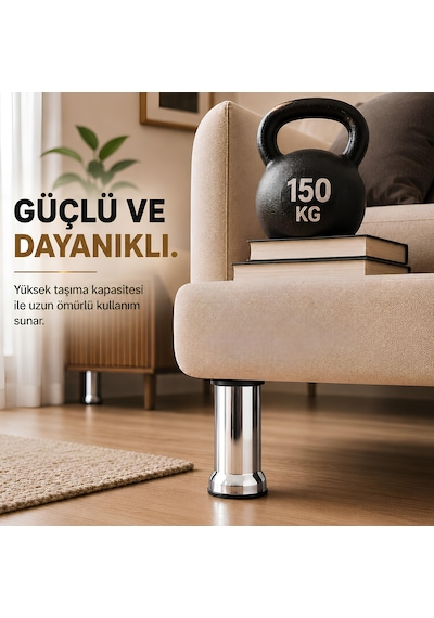 18 Adet Metal Destek Ayağı 12 Cm Krom Mobilya Kanepe Baza Koltuk Ünite Ayakları Metrik 8 Civatalı İnce Diş