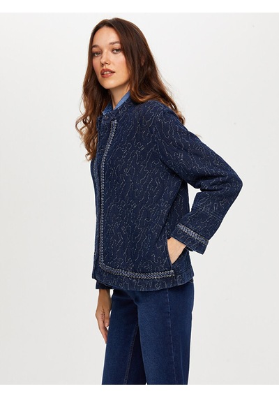 Faik Sönmez Simli Şerit Detaylı Kapitone Denim Ceket W26ckt013 Uw26ckt01327 İndigo