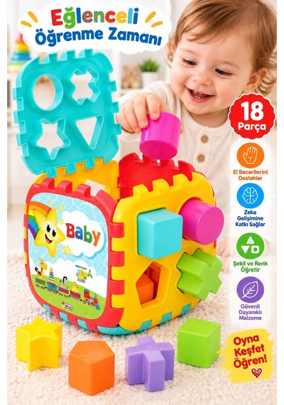 Dede Baby Büyük Bultak Küp 18 Parça Şekil Eşleştirme Ve Eğitici Bebek Oyuncağı 12 Ay+
