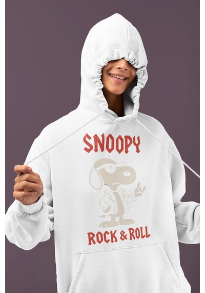 Sevbano Snoopy Rock And Roll Baskılı Unisex Oversize Çizgi Film Karakter beyaz