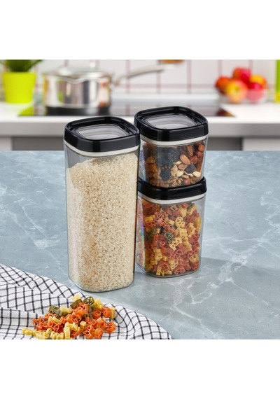 Ceronni Bonny Erzak Saklama Kabı 12li Set 1,8 Lt 1 Lt 600 Ml Siyah Siyah