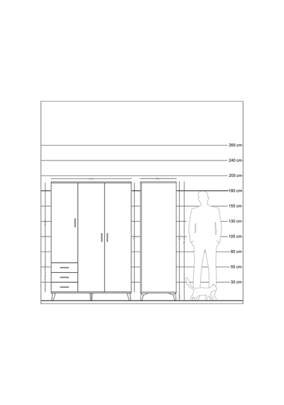 Kronos Dolap 6 Raflı 3 Çekmeceli Tek Askılı 132x59x195 Çam-ça... Çam
