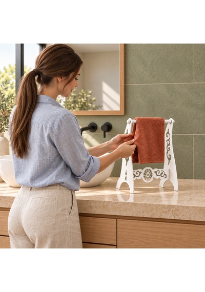 Metal El Havluluğu, Ayaklı Banyo Havluluk Standı, 4 Renk Seçeneği Beyaz