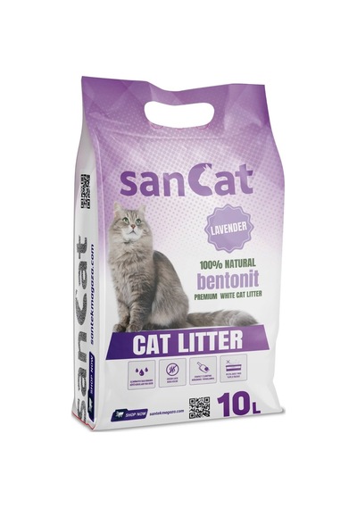 Sancat Premium Lavanta Kokulu Topaklaşan Beyaz Bentonit Kedi Kumu 10 L