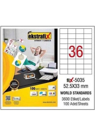 Ekstrafix Laser Etiket 100 Yp 52.5X33 Laser-Copy-Inkjet Fix-5035