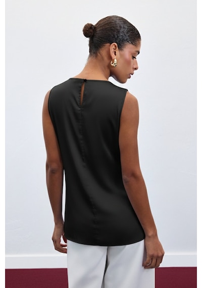 Sateen Aksesuar Detaylı Kolsuz Bluz - Siyah-136916 Siyah