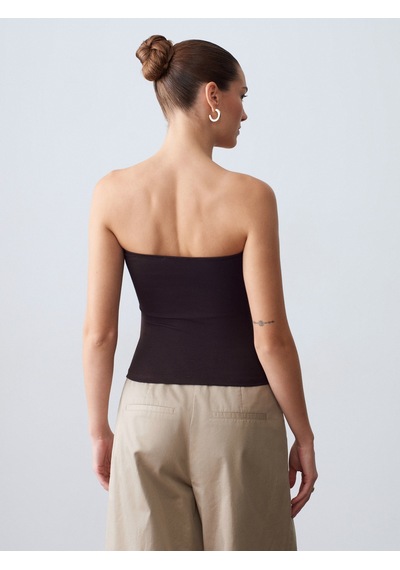 Dilvin 32841 Bağlamalı Bandeau Top-koyu Kahve