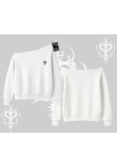 Startmore Beyaz Kayık Yaka Sweatshirt Özel Logolu Beyaz