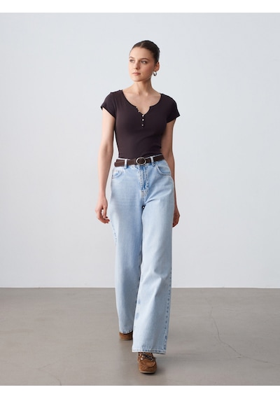Dilvin 32688 %100 Pamuk Basic T-shirt-koyu Kahve Kahverengi