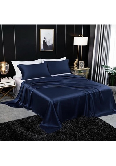 Metin Ev Premium 120 Tel Pamuk Saten Lastiksiz Çarşaf Seti 2 Y Lacivert