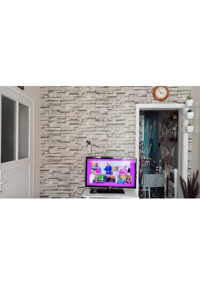 Yapışkanlı 3 Boyutlu Yığma Tuğla Gri Duvar Kağıdı 3D Panel Nw115