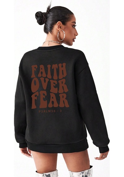 Faith Over Baskılı Oversize Sweatshirt Antrasit
