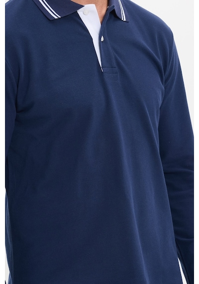 Tudors Erkek Slim Fit Dar Kesim %100 Pamuk Uzun Kollu Lacivert Polo Yaka Tişört-52783