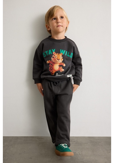 Defacto %100 Pamuk Oversize Kaplan Baskılı Ve Yazılı Uzun Kollu Sweatshirt Erkek Bebek I3806a526wnar202 Antrasit-ar202