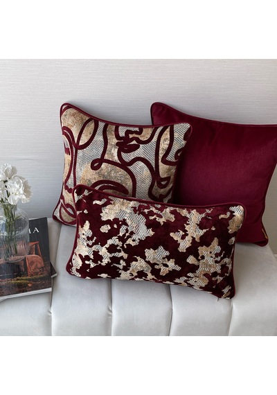 "amore" Desenli Kırlent Kılıfı Seti - Bordo Bordo - Gold