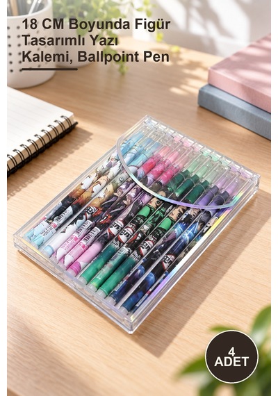 4 Adet Anime Figürlü Tükenmez Kalem 18 Cm Boyunda Figür Tasarımlı Yazı Kalemi, Ballpoint Pen -