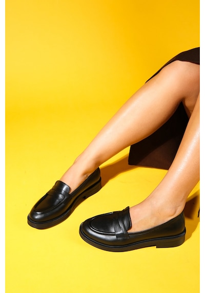 Luvishoes Luvi Shoes Pline Siyah Cilt Hakiki Deri Kadın Loafer Ayakkabı Siyah