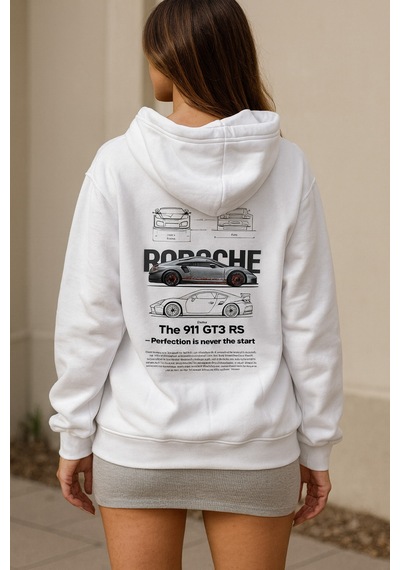 Hmo Store Unisex Porsche 911 Beyaz Hoodie Şık & Spor Kapüşonlu Beyaz