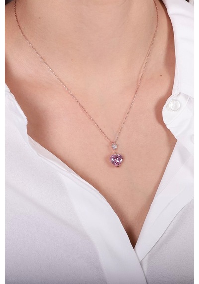 İpek Silver 925 Ayar Kuvars Rengi Zirkon Taşlı Kolye - Rose