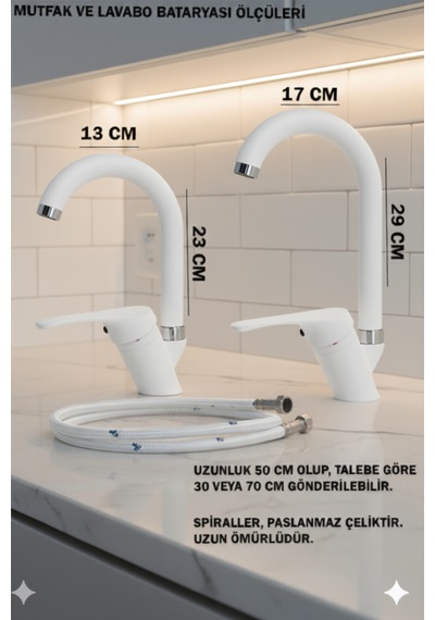 04-1 Lavabo Banyo Mutfak Bataryaları Ve Robot Duş Seti Siyah Krom / Beyaz Krom Takımlar Musluk Armatür Beyaz - Krom
