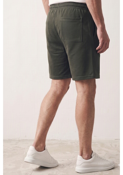 Elemge Erkek Haki Dokulu Kumaş Rahat Kalıp Beli İpli Şort Günlük Basic Regular Fit Cepli Normal Bel Esnek Bermuda