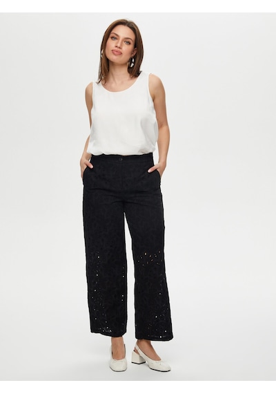 Faik Sönmez Wide Leg Fit Brode Nakış Detaylı Pantolon S25pnt039 Us25pnt03910 Siyah