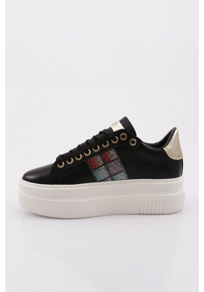Dgn Es861 Kadin Kalin Taban Silver Taşli Sneakers Ayakkabi ES861-2007-R12593 Beyaz - Siyah