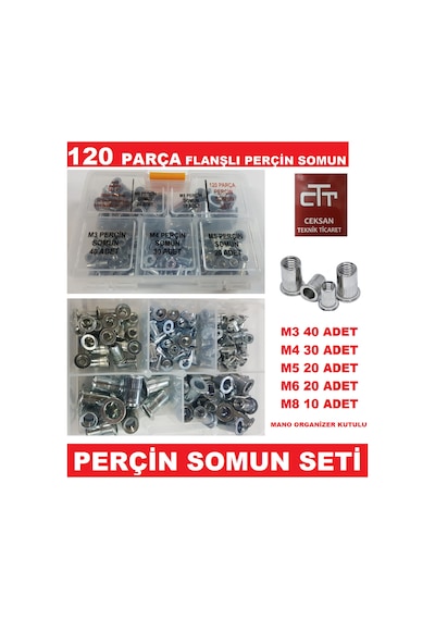 Perçin Somun Seti 120 Parça Flanşlı Perçin Somun