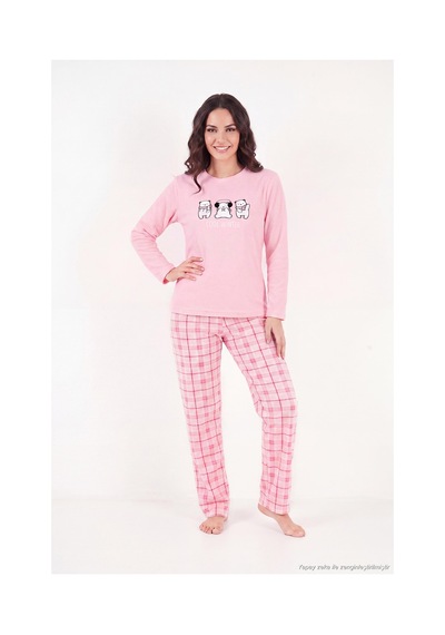 Lela Desenli Yumuşak Dokulu Kışlık Polar Pijama Takımı Kadın Pijama Takımı 6575031 Pembe