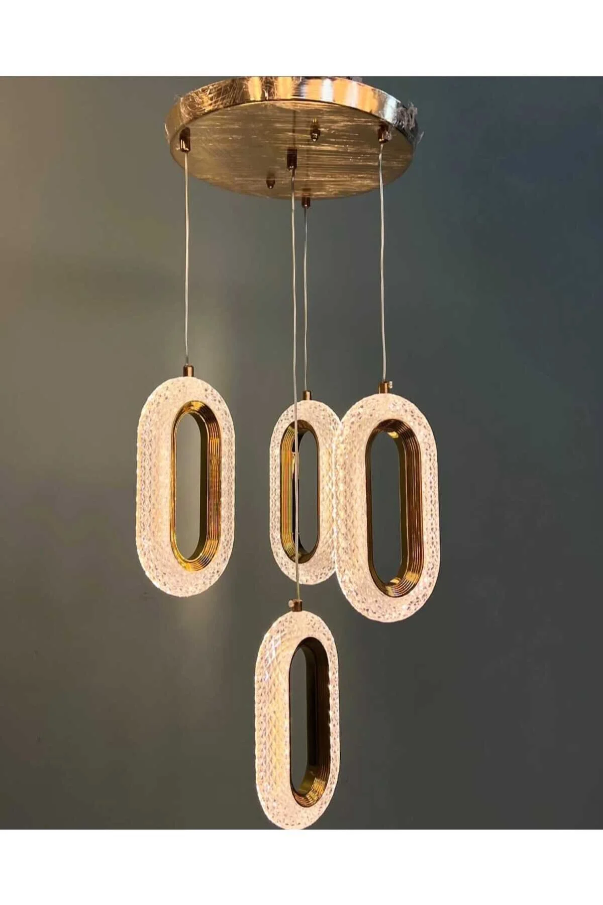 Bohem Aydınlatma 3+1 Kristal Elips Gold Modern Sarkıt Avize 3 Renk Led Gold