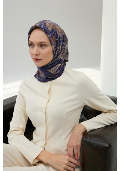 Silk Home Viskon Velora Eşarp Mor-taba Desenli Kaymaz Tok Duruşlu 90x90 Çok Renkli