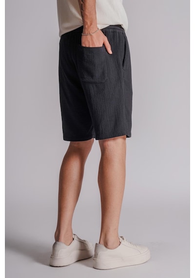 Braccas Erkek Yandan Cepli Beli Lastikli Dokulu Kumaş Relaxed Fit Jogger Şort Siyah Siyah