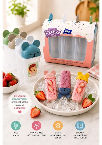 Snowy Bear Dondurma Kalıbı 4 Lü Bpa Free Ev Yapımı Dondurma Ve Buz Kalıbı Çok Renkli