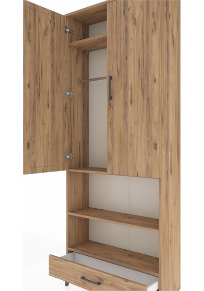 Arges Dolap 4 Raflı Tek Çekmeceli Tek Askılı 88x30x221 Çam-çam Çam