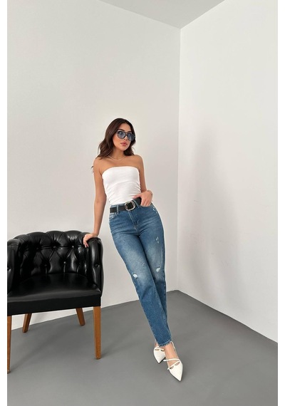 Alemdarshop Mavi Lazer Kesim Jeans Pantolon