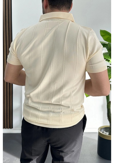 Erkek Desenli Polo Yaka Tişört Krem Edw457 Krem