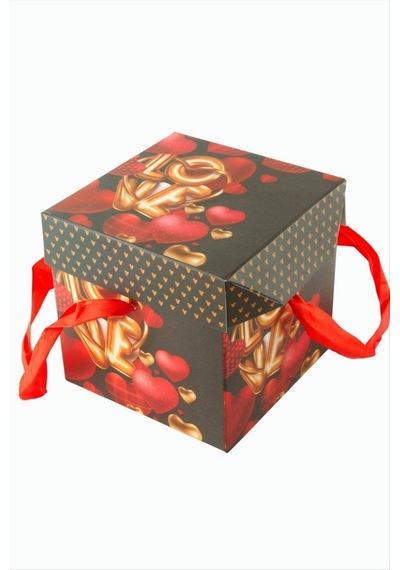 Cosmotex Love Yazılı Simli Kare Hediyelik Kutu 22 Cm 191045 - Kırmızı