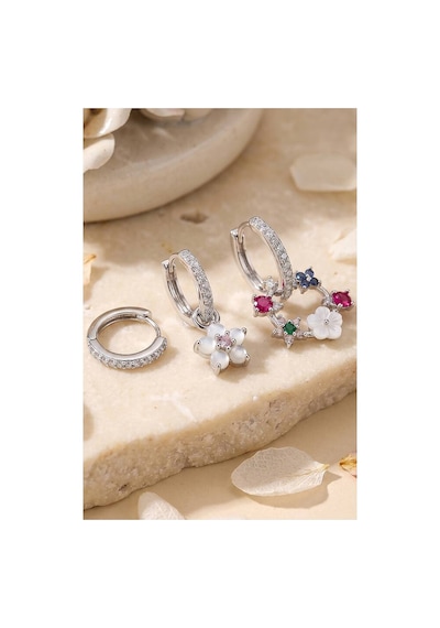 3 Lü Set Gümüş Renk Çiçek Model Küpe Tj-bkp11963 Evimdeyokyok