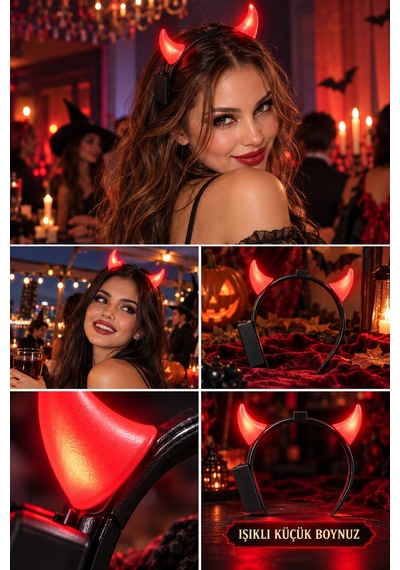 Halloween Işıklı Küçük Kırmızı Şeytan Boynuzlu Taç Cadılar Bayramı Parti Kostüm Aksesuarı