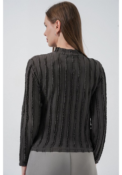Hiccup Bdart Dokulu Slim Fit Dik Yaka Bluz Kömür Grisi