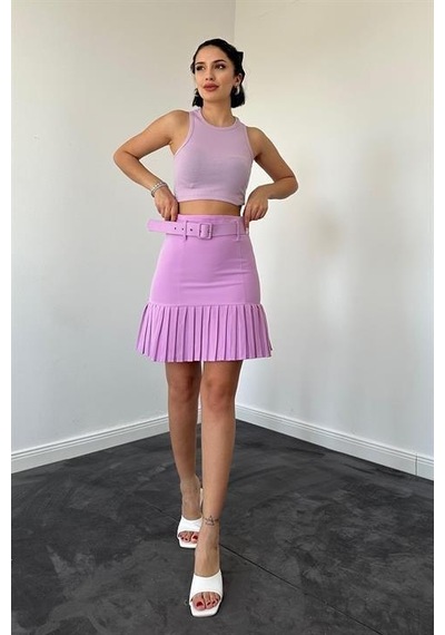 Elbee Fashion Woman Altı Pileli Etek - Lila-7635 Lila