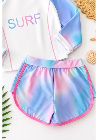 Minigimin Cicileri Surf Pastel Batik Desenli Kız Çocuk Mayo Takımı - Turkuaz