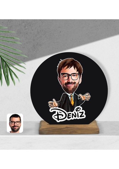 Kişiye Özel Erkek Avukat Karikatürlü Yuvarlak Ahşap Biblo-3