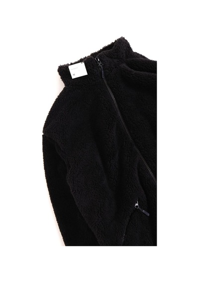 Kadın Oversize Peluş, Polar, Fermuarlı, Teddy Dik Yaka, Sıcak Tutucu Yumuşak Kışlık Ceket Siyah