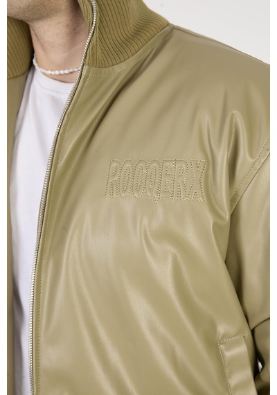 Rocqerx X-2040 Nakış Detaylı İçi Elyaflı Deri Mont Çağla Yeşili